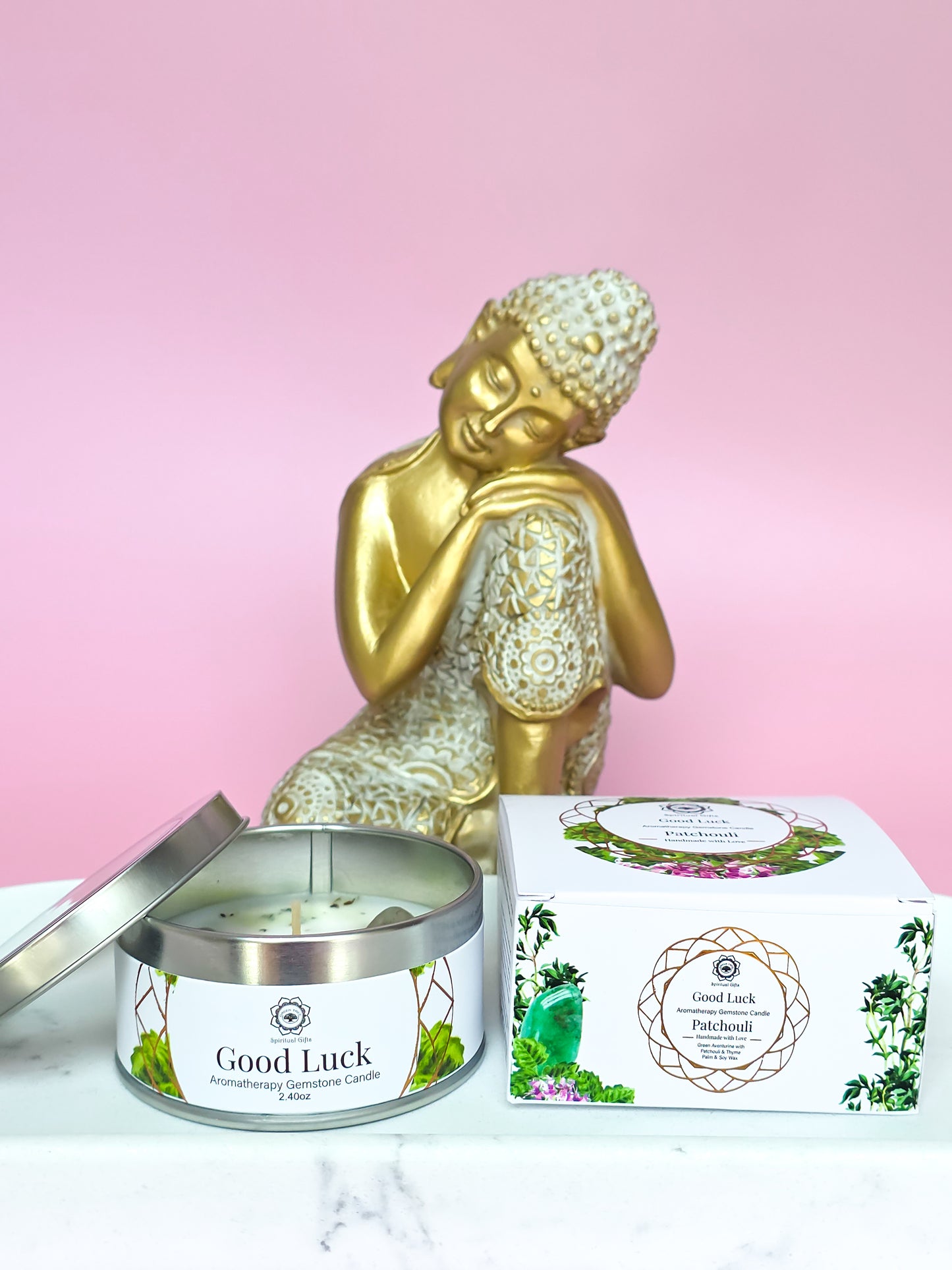VELA "BUENA SUERTE" AVENTURINA VERDE + PACHULI | GREEN TEA