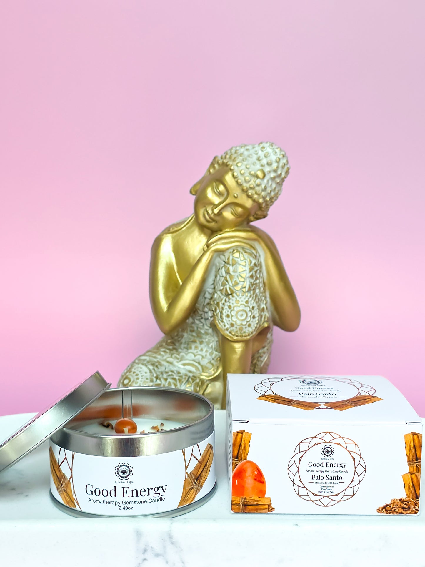 VELA "ENERGIA POSITIVA" CORNALINA + PALO SANTO | GREEN TEA
