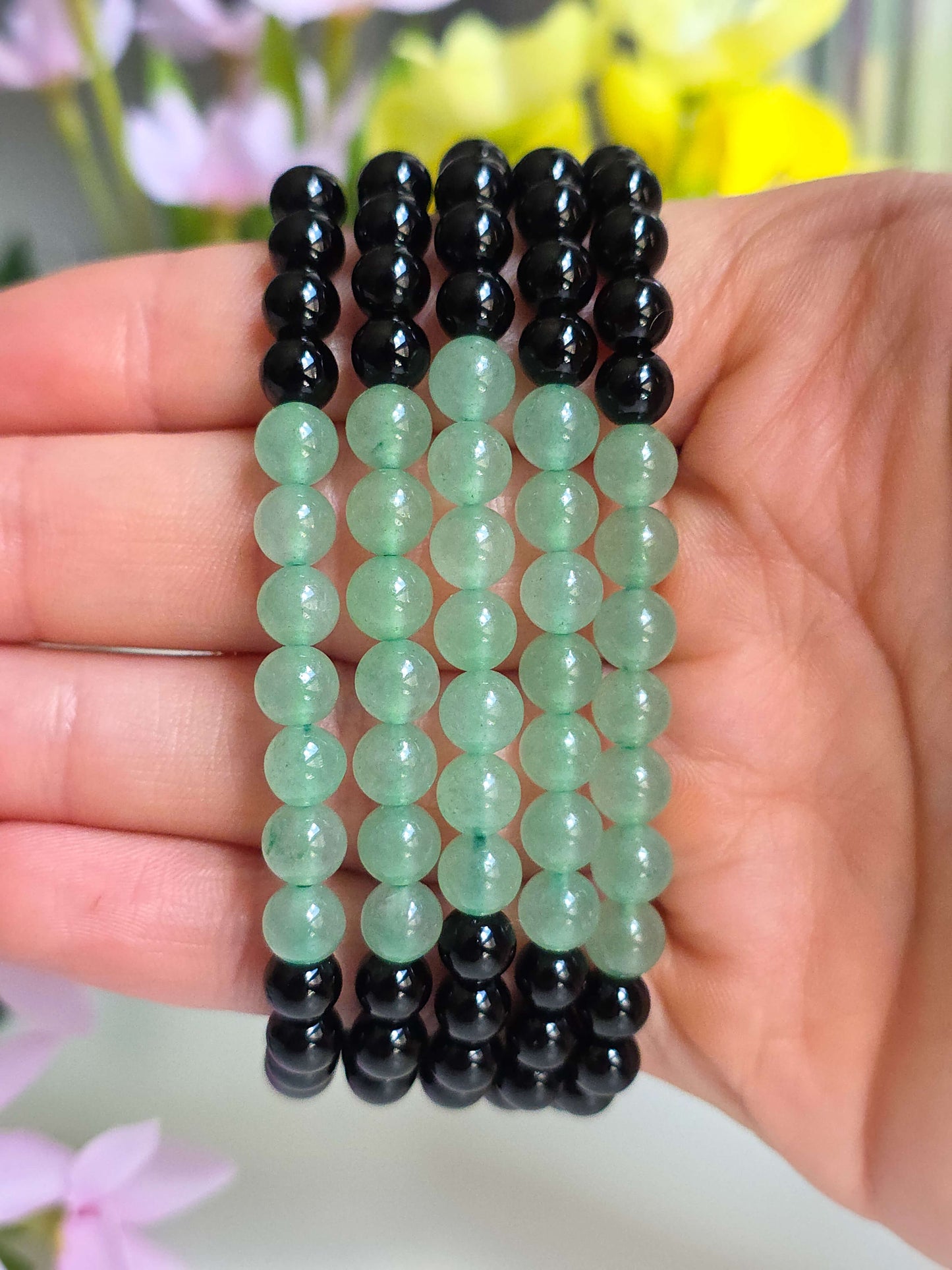 PULSERA DE OBSIDIANA NEGRA Y CUARZO VERDE 6MM | PROTECCIÓN Y SANACIÓN