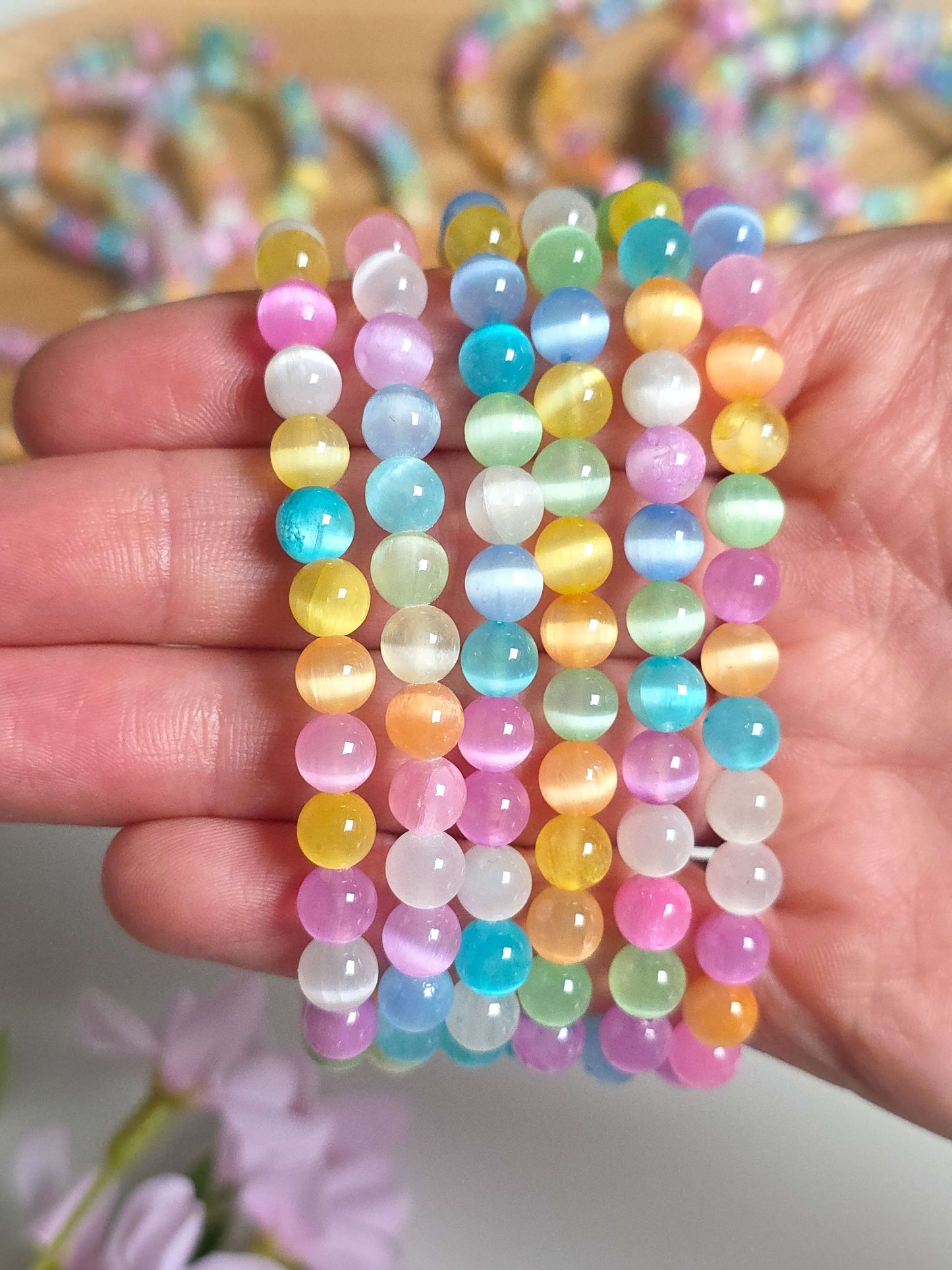 PULSERA DE SELENITA MULTICOLOR 6MM