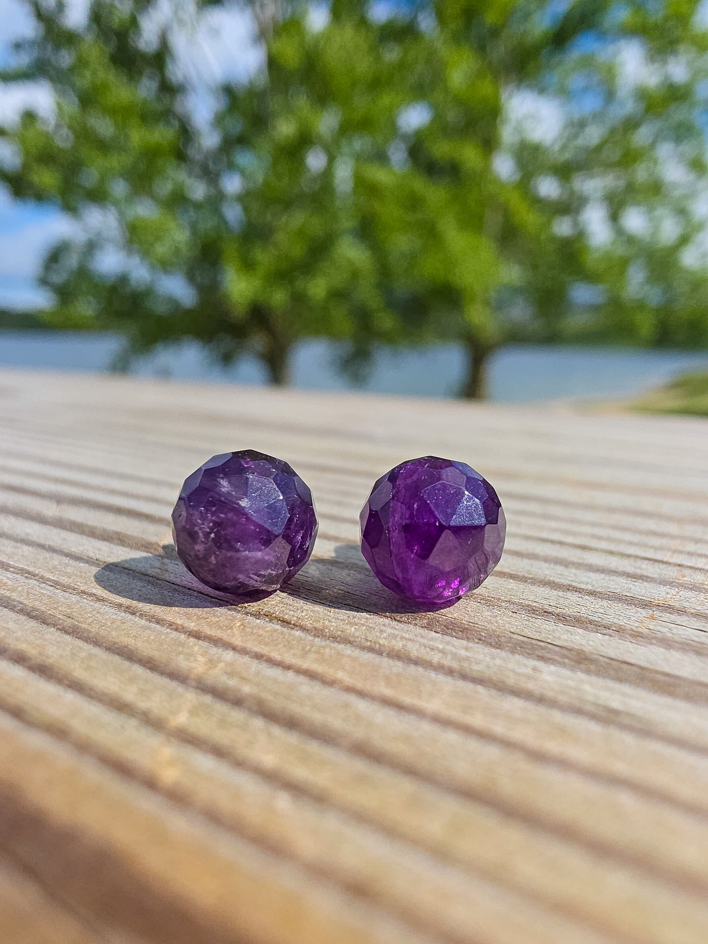 PENDIENTE FACETADO BOLA EN PLATA | 8MM | DIVERSOS MINERALES