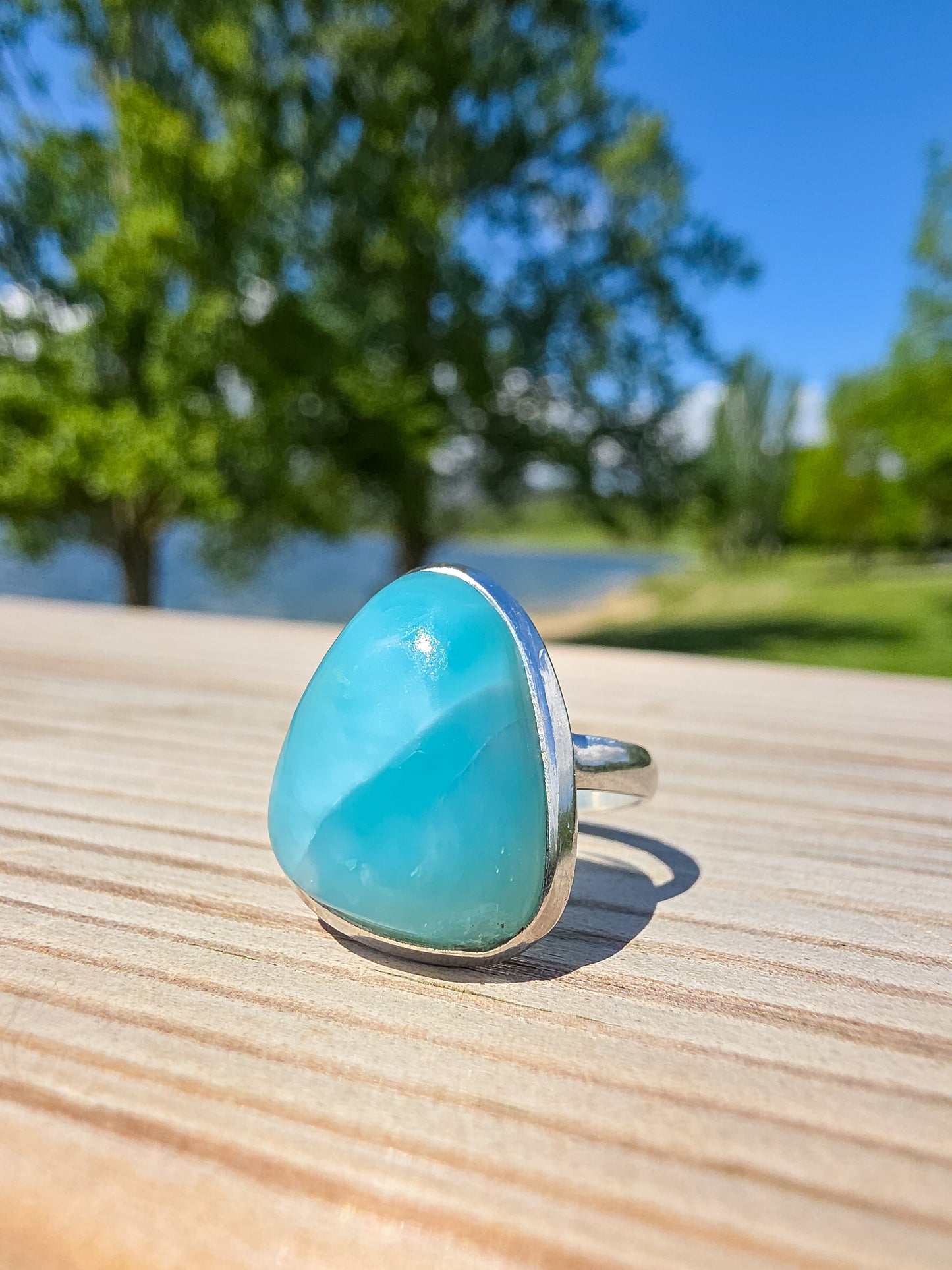 ANILLO DE LARIMAR EN PLATA | AJUSTABLE