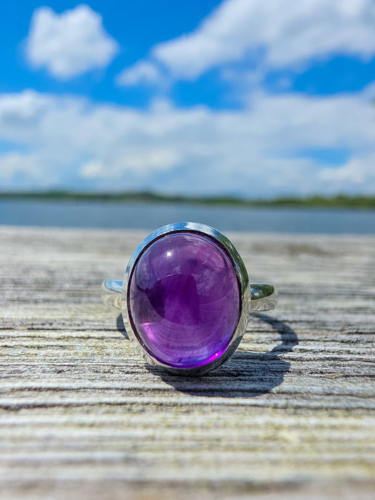 ANILLO DE AMATISTA EN PLATA | AJUSTABLE