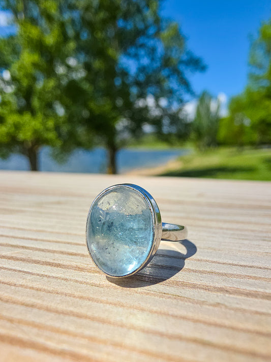 ANILLO DE AGUAMARINA CALIDAD EXTRA EN PLATA | AJUSTABLE