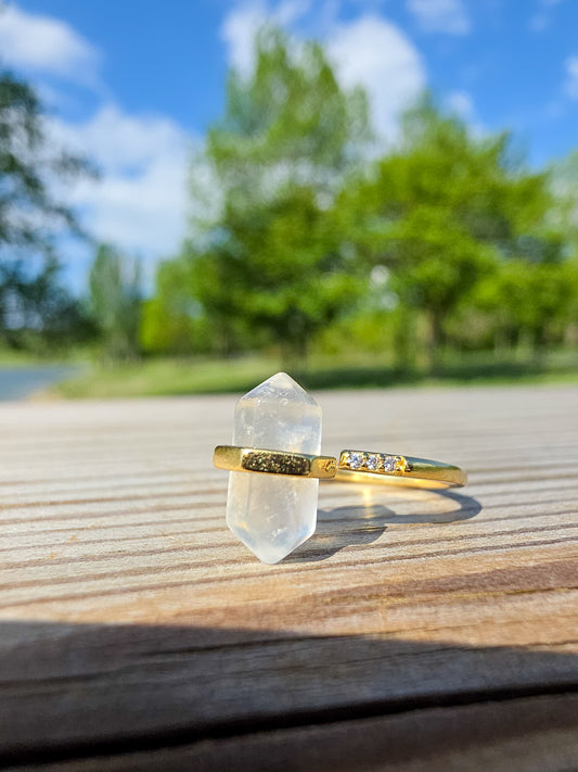 ANILLO DE PIEDRA LUNA CALIDAD EXTRA EN PLATA BAÑADA EN ORO | AJUSTABLE