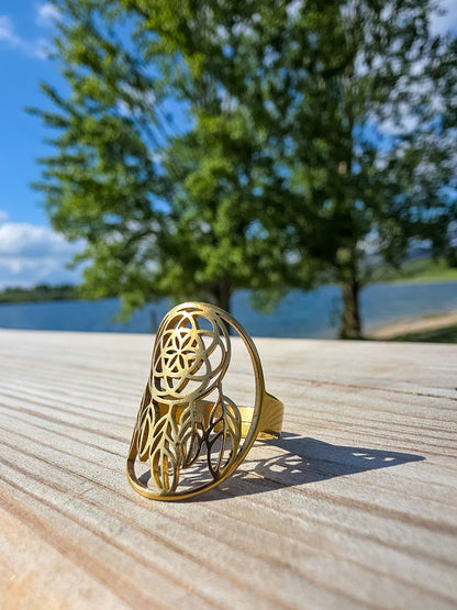 ANILLO ACERO INOXIDABLE CHAPADO EN ORO | ATRAPASUEÑOS | AJUSTABLE