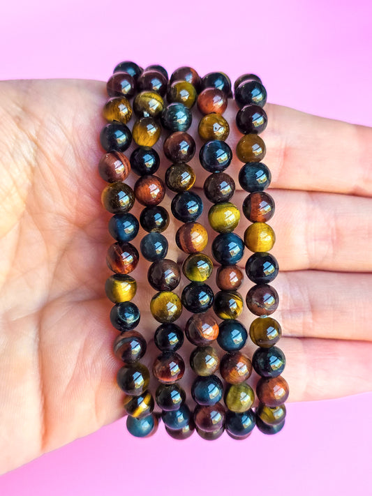 PULSERA DE OJO DE TIGRE, OJO DE HALCÓN Y OJO DE BUEY 6MM