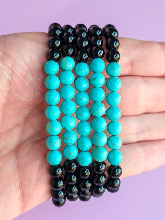 PULSERA DE OBSIDIANA NEGRA Y TURQUENITA 6MM