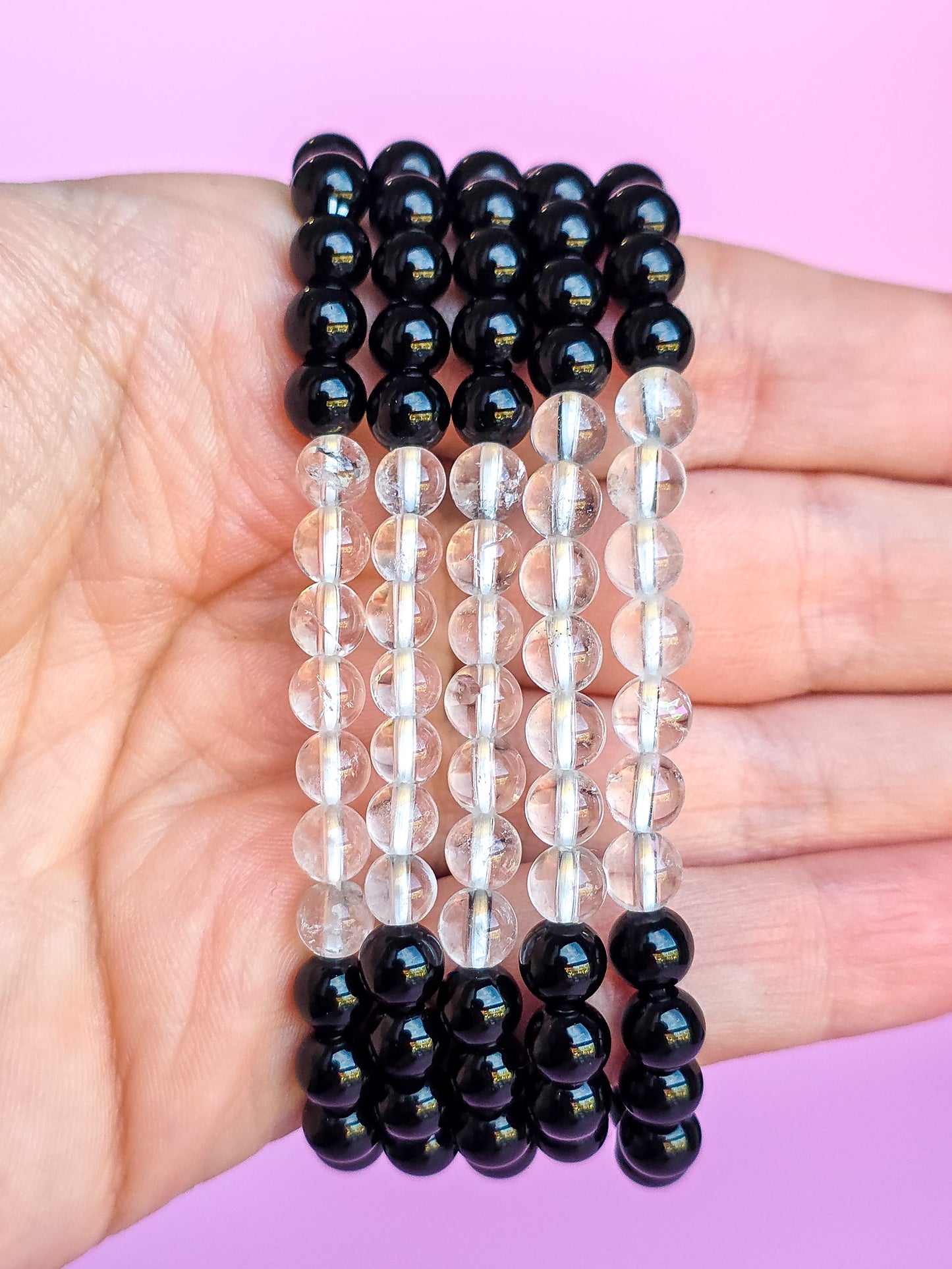 PULSERA DE OBSIDIANA NEGRA Y CUARZO TRANSPARENTE 6MM