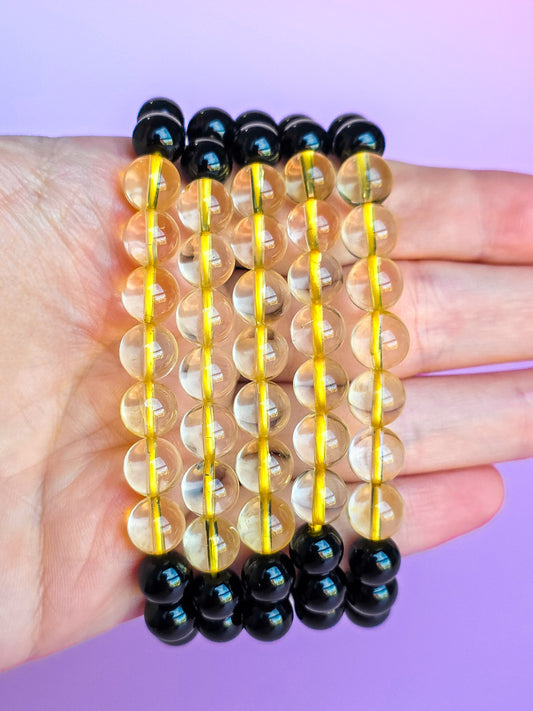 PULSERA DE OBSIDIANA NEGRA Y CITRINO CALENTADO 8MM