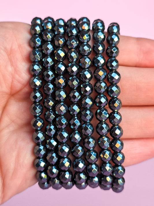 PULSERA DE HEMATITA CALIDAD EXTRA FACETADA 6MM