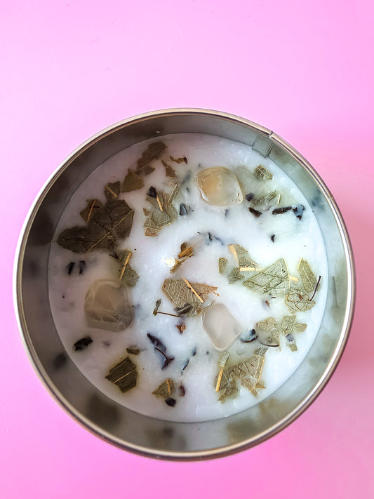VELA "CRECIMIENTO INTERIOR" PIEDRA LUNA + MENTA | GREEN TEA