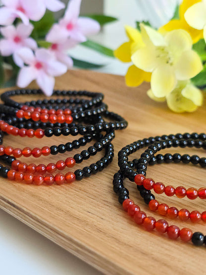 PULSERA DE OBSIDIANA NEGRA Y CORNALINA 4MM | PROTECCIÓN Y ENERGÍA VITAL