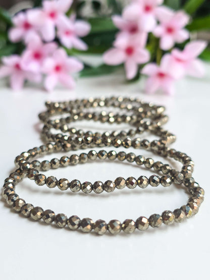 PULSERA DE PIRITA FACETADA CALIDAD EXTRA 4MM | ABUNDANCIA Y MANIFESTACIÓN