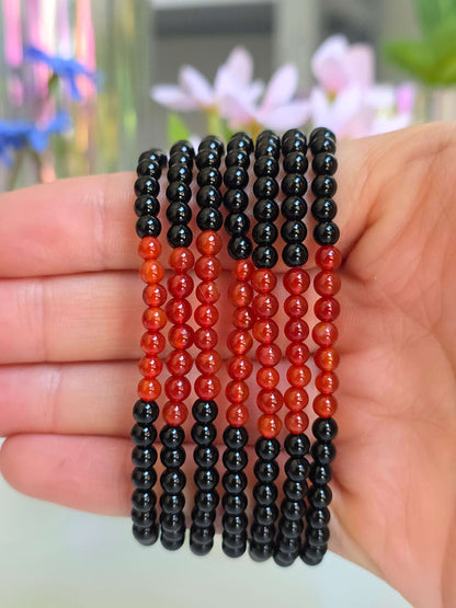 PULSERA DE OBSIDIANA NEGRA Y CORNALINA 4MM | PROTECCIÓN Y ENERGÍA VITAL