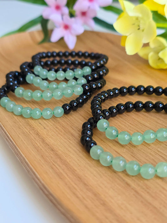PULSERA DE OBSIDIANA NEGRA Y CUARZO VERDE 6MM | PROTECCIÓN Y SANACIÓN