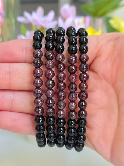 PULSERA DE OBSIDIANA NEGRA Y GRANATE 6MM | PROTECCIÓN Y PASIÓN
