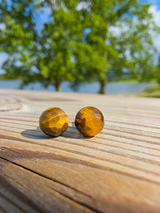 PENDIENTE FACETADO BOLA EN PLATA | 8MM | DIVERSOS MINERALES