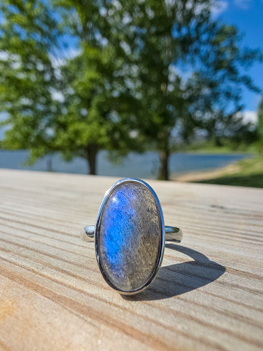 ANILLO DE LABRADORITA EN PLATA | AJUSTABLE