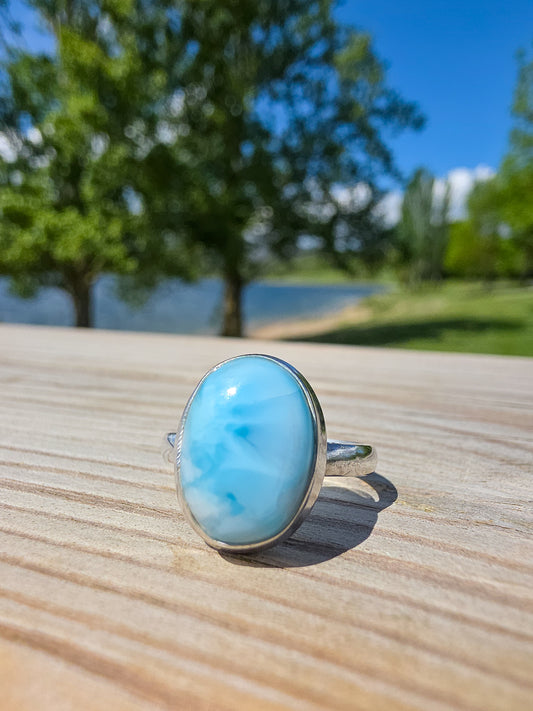 ANILLO DE LARIMAR EN PLATA | AJUSTABLE