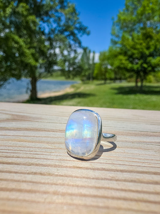 ANILLO DE PIEDRA LUNA CALIDAD EXTRA EN PLATA | AJUSTABLE